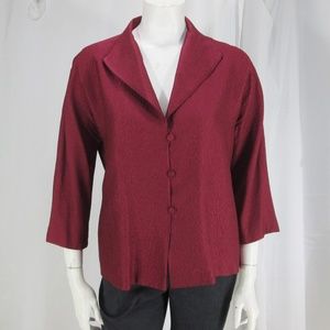 Eileen Fisher sz M Cranberry Red Silk Jacket Shirt